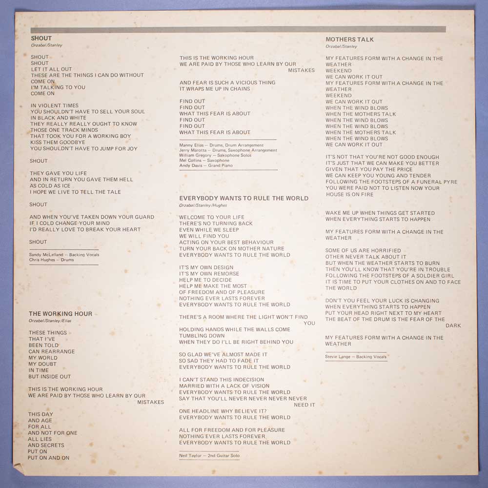 Tears For Fears - Songs From The Big Chair (Vinil LP) - Imagem 4