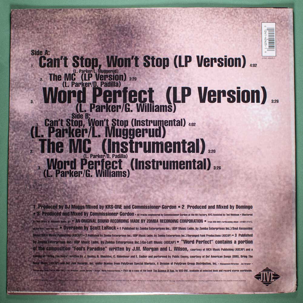 KRS-ONE - The M.C. / Word Perfect / Can't Stop Won't Stop (Vinil EP Single Importado) - Imagem 4